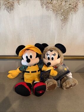 Disney Mickey & Minnie Plush Duo - Yellow Outfit Mickey, Fur-Trim Minnie